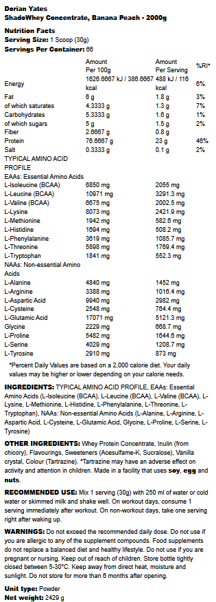 ShadoWhey Concentrate Dorian Yates (2kg)