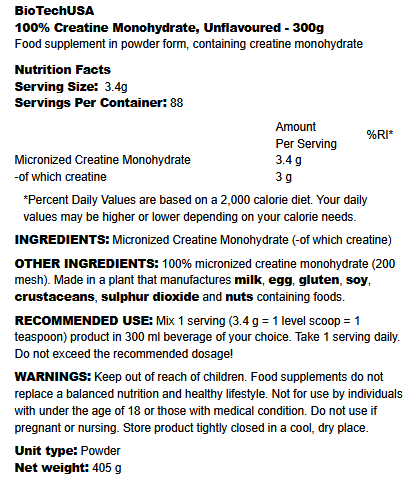 BioTechUSA 100% Kreatino Monohidratas (300g)