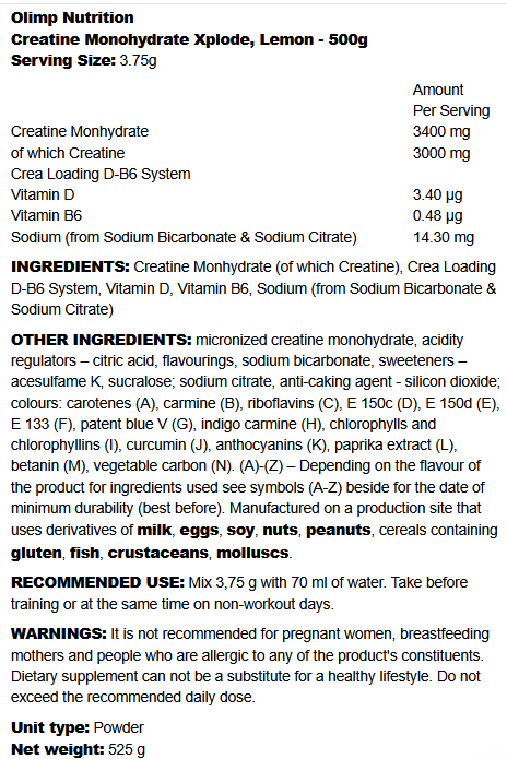 Creatine Monohydrate Xplode Olimp Nutrition (525g)