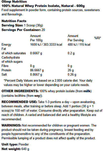 100% Naturalus Whey Proteinas Isolate (600g)