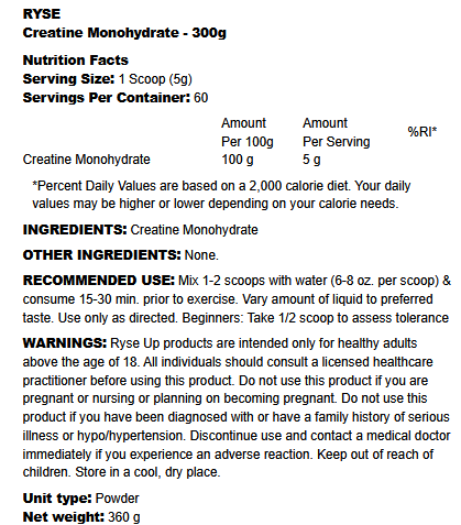 Creatine Monohydrate RYSE (300g)