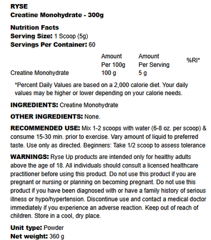 Creatine Monohydrate RYSE (300g)