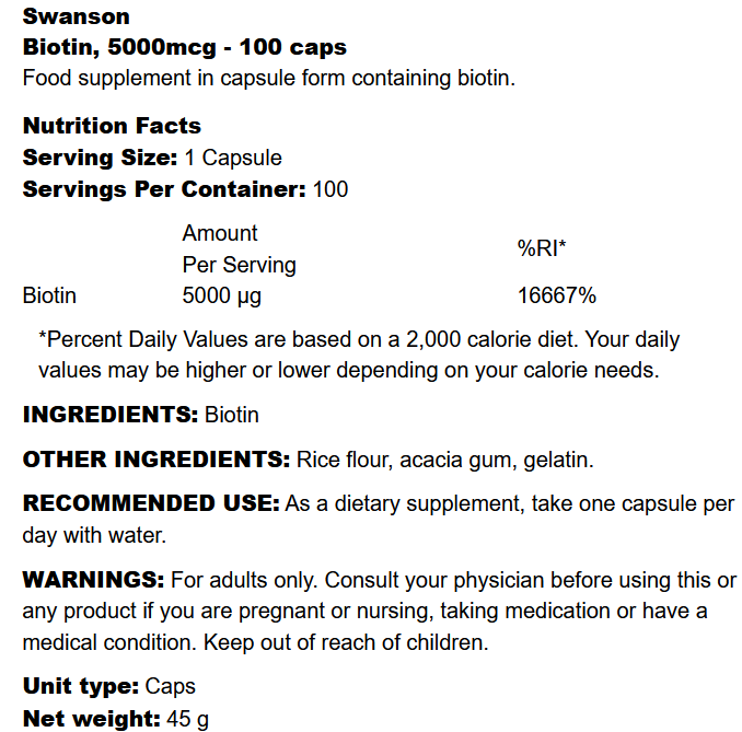 Biotin Swanson (100kaps.)