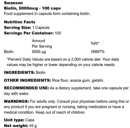 Biotin Swanson (100kaps.)