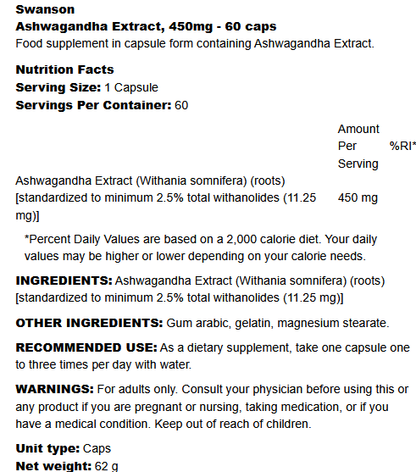 Ashwagandha Extract Swanson (60kaps.)