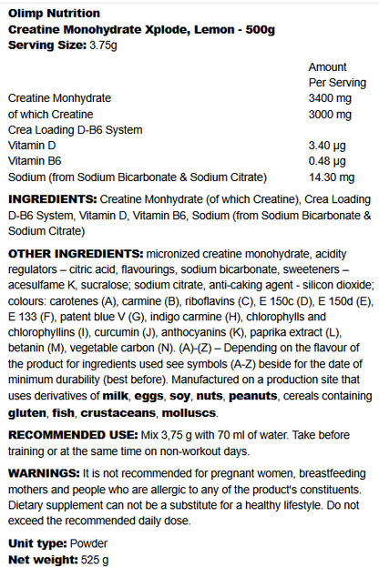 Creatine Monohydrate Xplode Olimp Nutrition (525g)