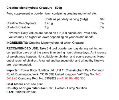 Creatine Monohydrate Creapure (500g)